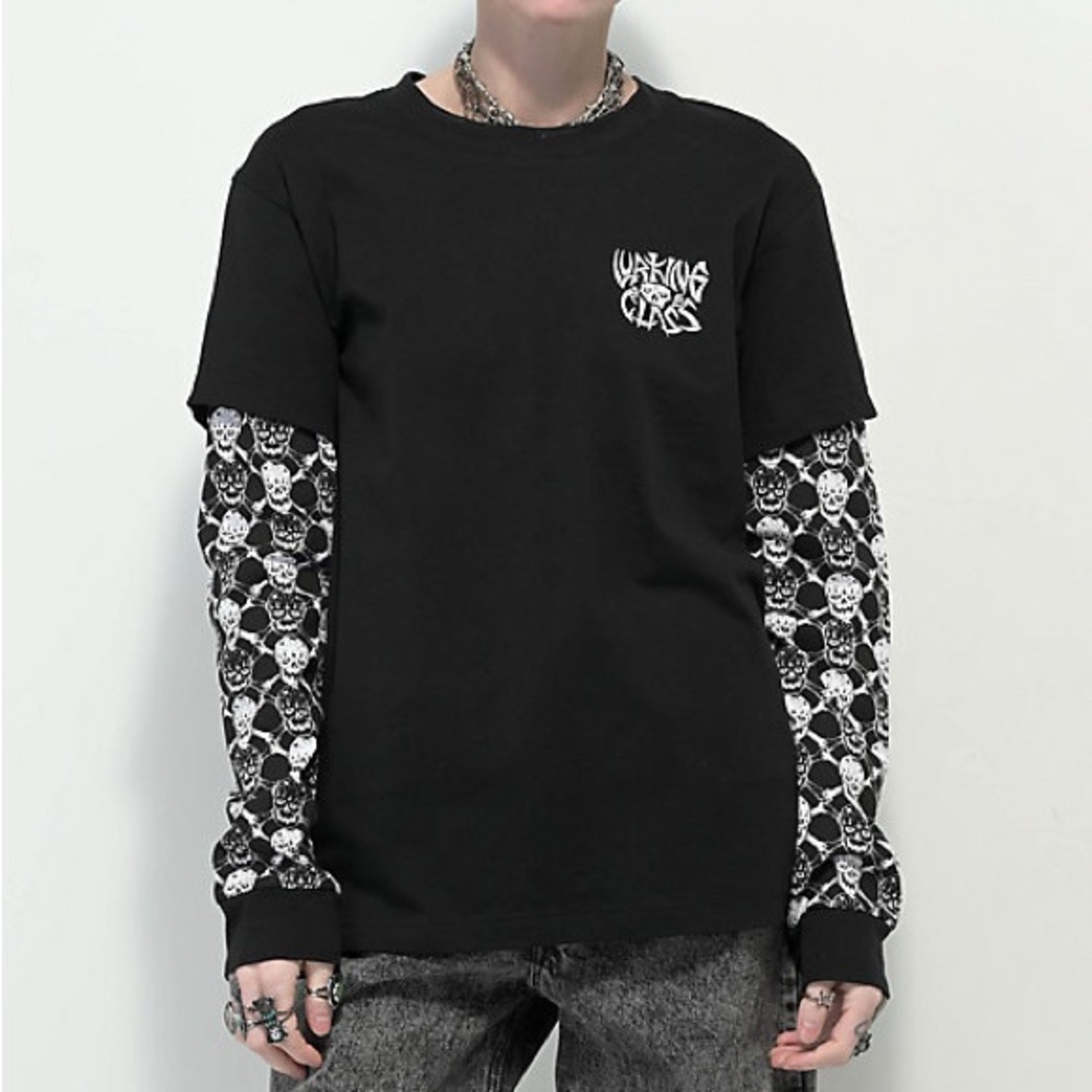 Lurking Class by Sketchy Tank Bones Black 2fer Long Sleeve T-Shirt mens Small - Picture 3 of 14